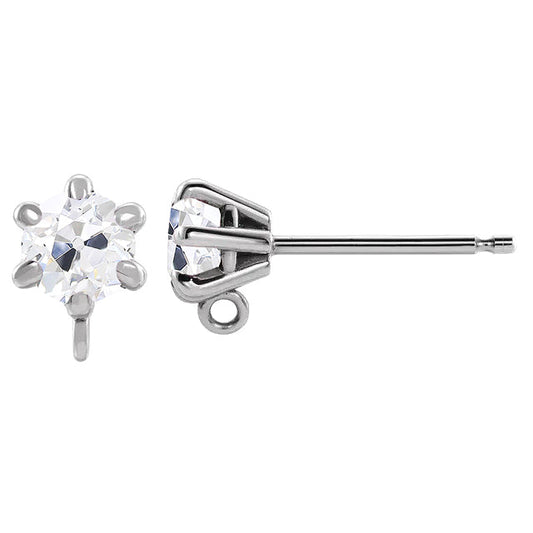 Diamond Antique Cushion Stud Earrings in 14K White Gold – front view