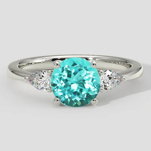 Round Paraiba Tourmaline Ring Three-Stone