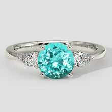 Round Paraiba Tourmaline Ring Three-Stone