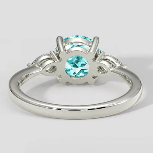 Round Paraiba Tourmaline Ring Three-Stone