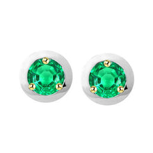 Emerald Round Brilliant Gemstone Earring in 14K Two Tone Gold – main view