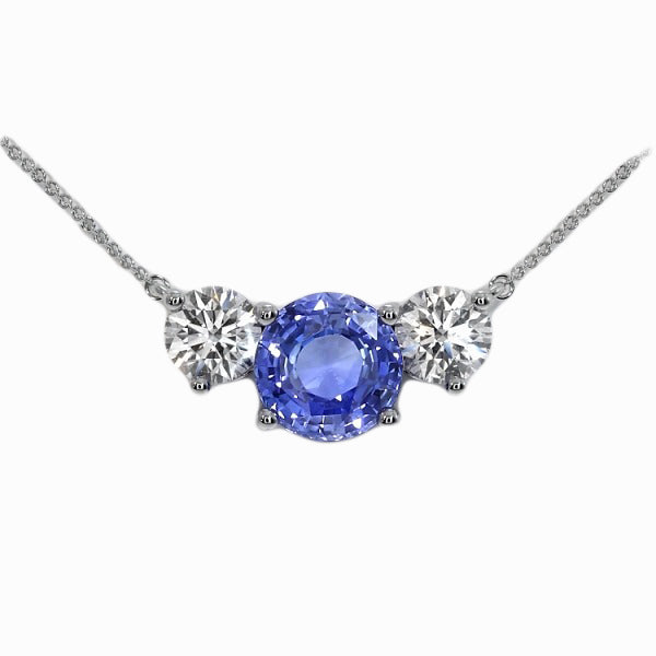 Real Blue Sapphire Stone Pendant Necklace 2 ct 14 Karat White Gold – main view
