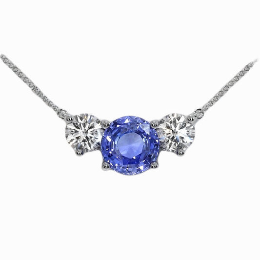 Real Blue Sapphire Stone Pendant Necklace 2 ct 14 Karat White Gold – main view