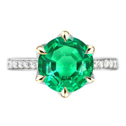 Pavé Precious Stone Ring – Emerald 3 ct Two-Tone 14K Gold