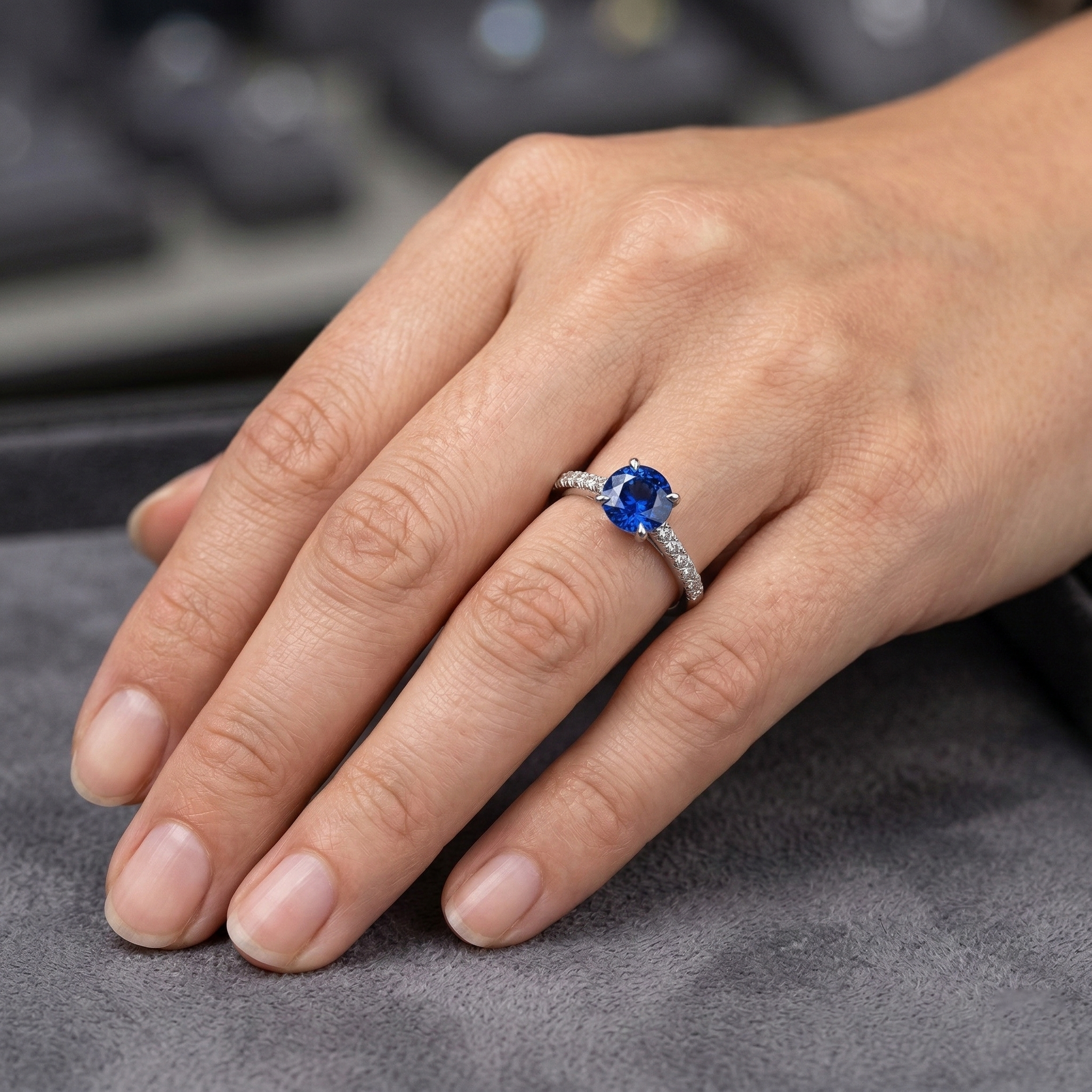 Round Sri Lanka Sapphire Ring Natural Earth Mined DIAMOND ( NOT LAB GROWN ) Jewellery White Gold 14K