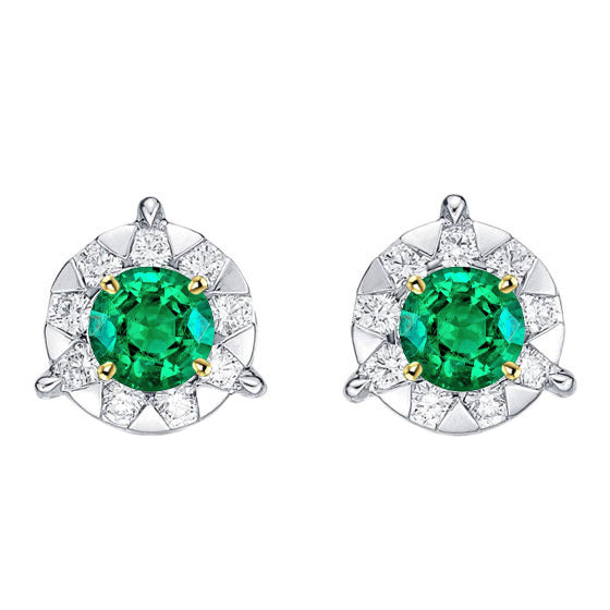 Real Colombian Emerald Gemstone Earring 1.50 ct Two-Tone 14K Gold – main view