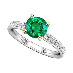 Emerald Pavé Gemstone Ring 2 ct in 14 Karat Two Tone Gold