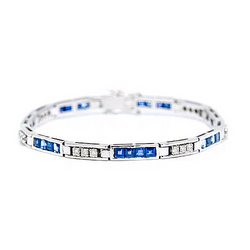 Round Natural Earth Mined Diamond & Princess Sapphire Tennis Bracelet