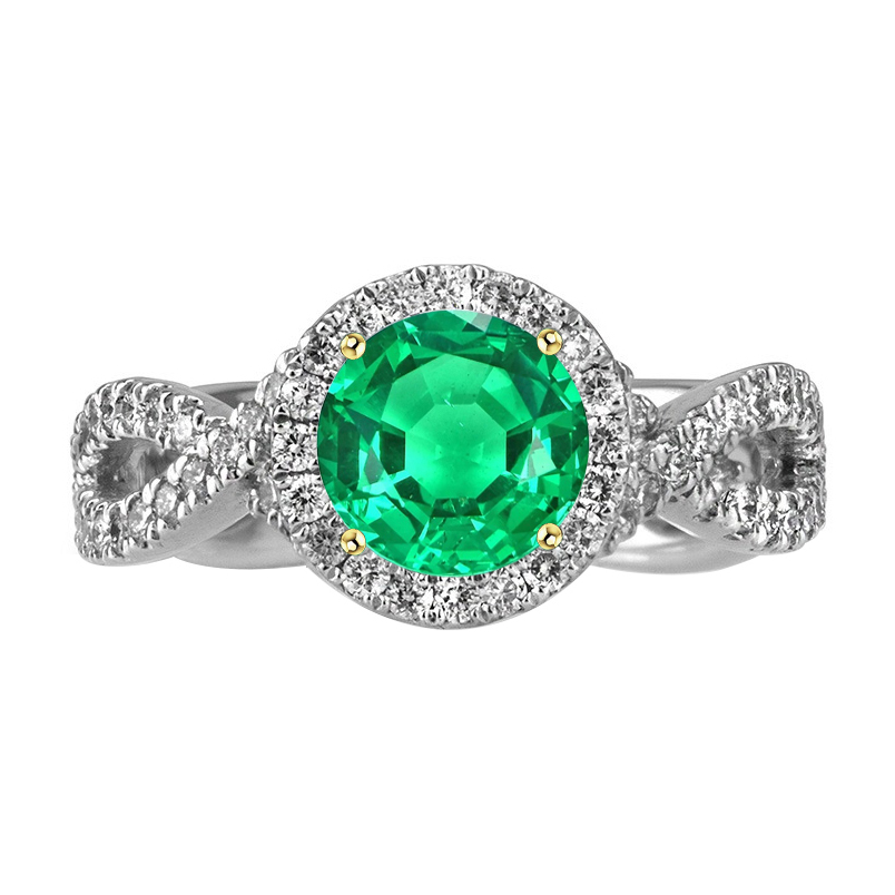 Round Cut Emerald ring in 14 Karat Two Tone Gold – main view