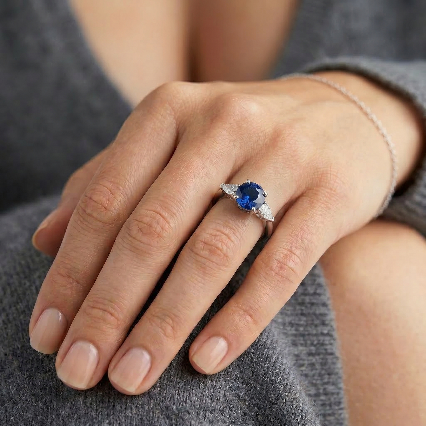 Round & Marquise Ceylon Blue Sapphire Natural Earth Mined DIAMOND ( NOT LAB GROWN )s Ring White Gold 2.50 Ct