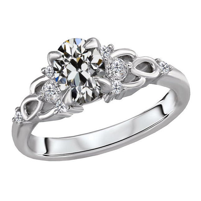 Old Mine Cut Fine Diamond ring in 14 Karat White Gold – main view