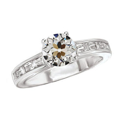Fine Diamond Antique Cushion Solitaire with Side Stones 2 ct in
