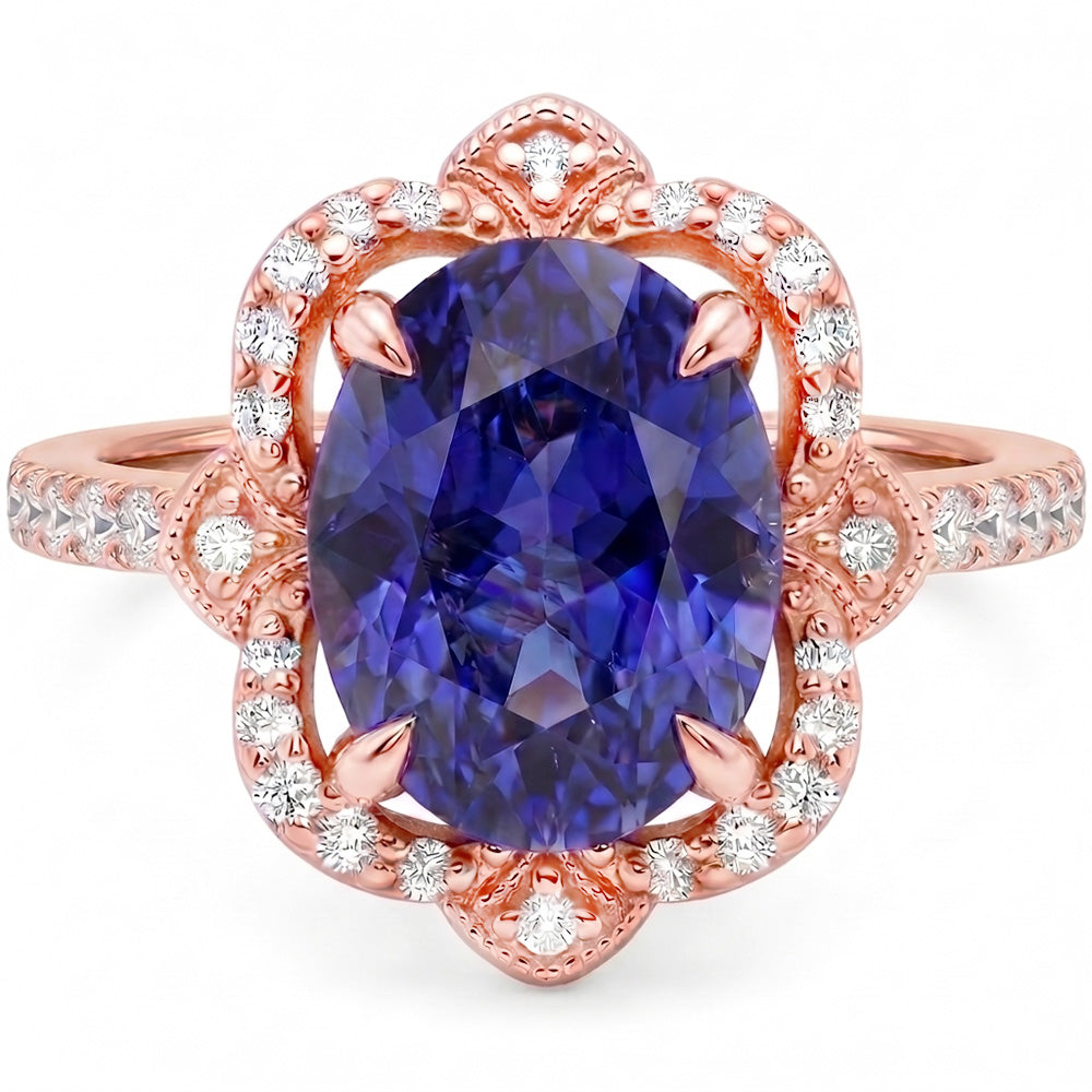 Royal Blue Cornflower Sapphire Rose Gold Ring