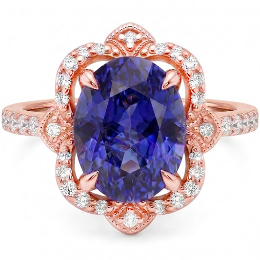 Royal Blue Cornflower Sapphire Rose Gold Ring