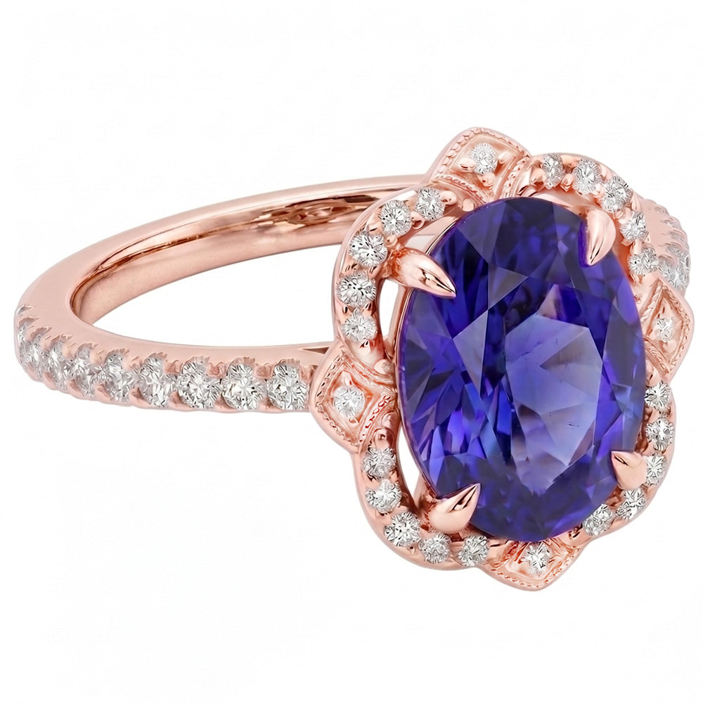 Royal Blue Cornflower Sapphire Rose Gold Ring