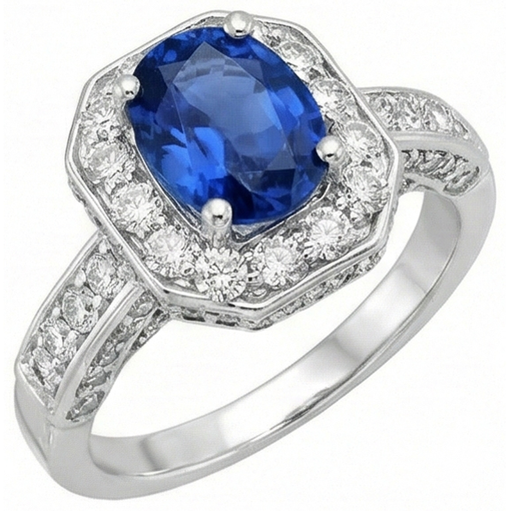 Royal Blue Sapphire Halo Ring