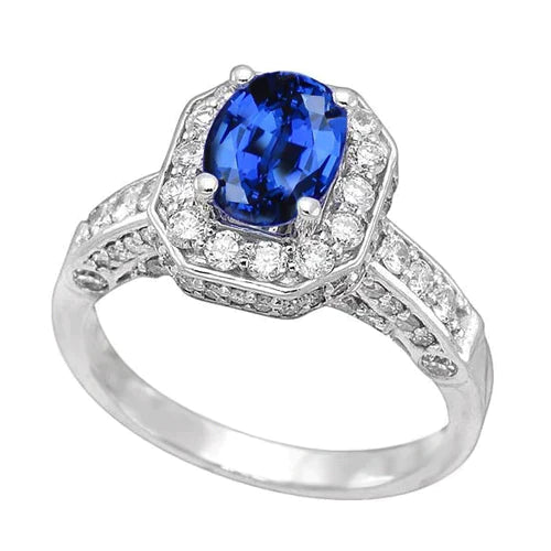 Royal Blue Sapphire Halo Ring