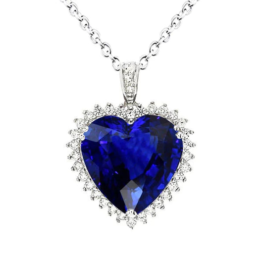 Stone Pendant Necklace 14K White Gold with Royal Blue Sapphire – main view