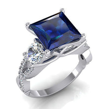 IGI CERTIFIED Royal Blue Sapphire Diamond Ring 5.50 Ct Princess Cut Gold 14K