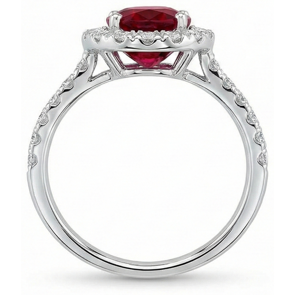 Ruby And Halo Natural Earth Mined Diamond Wedding Ring White Gold 14K 4.55 Ct