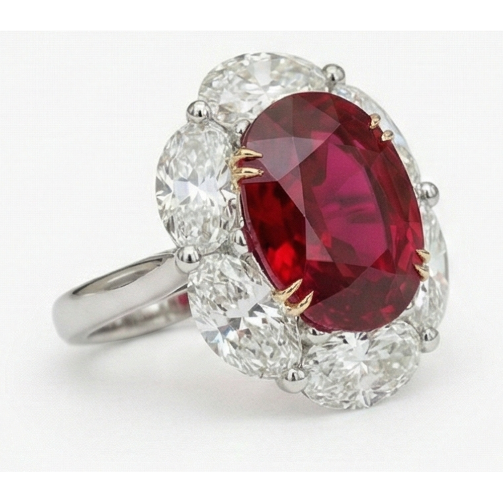 Ruby And Natural Earth Mined Diamond Wedding Ring 5 Carats Gold 14K
