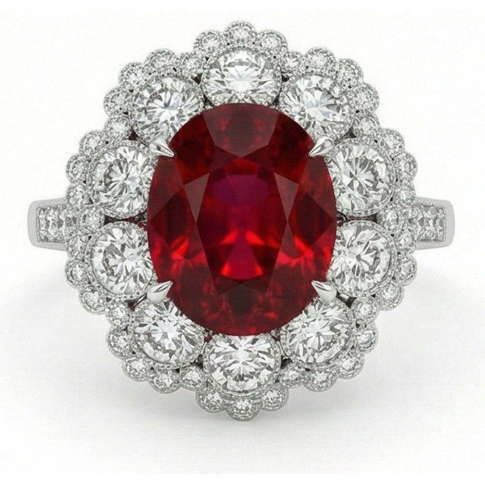 Ruby And Natural Earth Mined Diamond Wedding Ring White Gold 14K 4.50 Carats