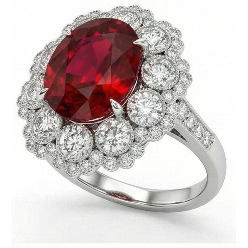 Ruby And Natural Earth Mined Diamond Wedding Ring White Gold 14K 4.50 Carats