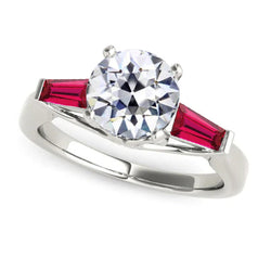 Ruby & Real Diamond Trilogy Ring 3.20 Carats Old Cut 14K Gold