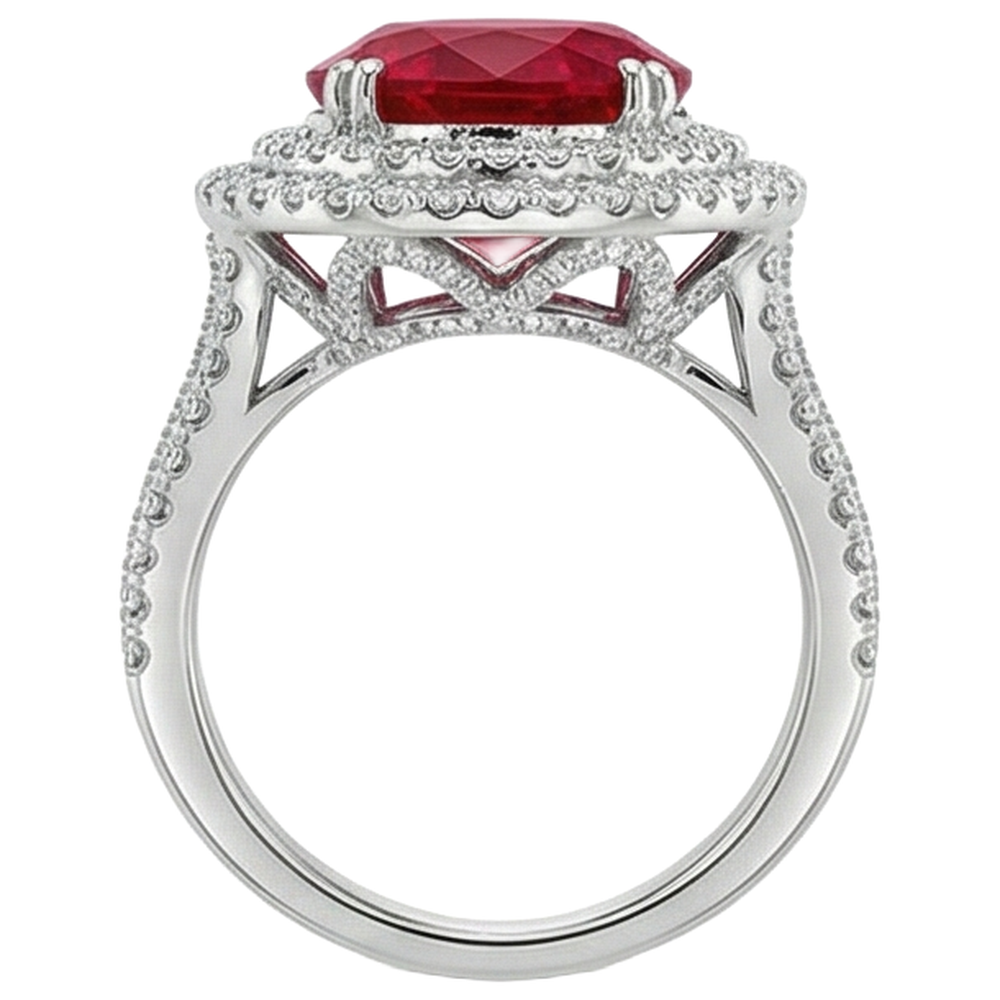 natural round ruby 4.5ct ring on white background