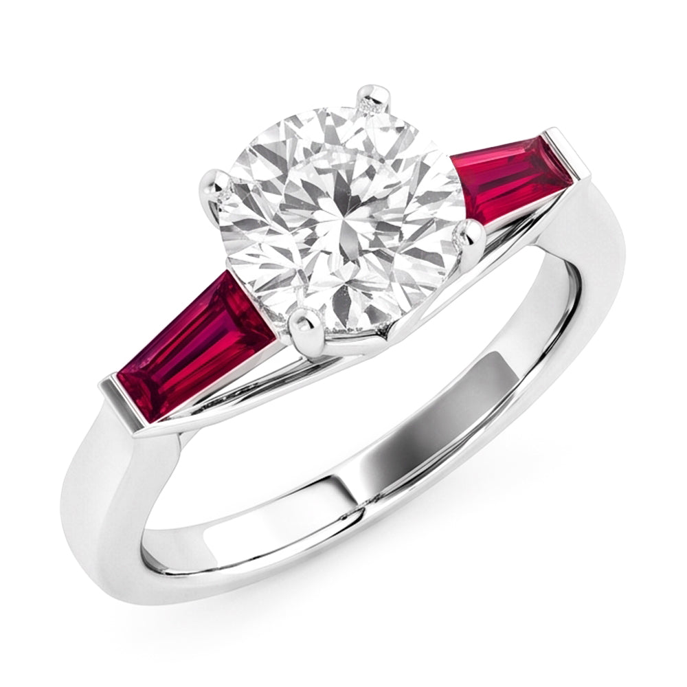 Ruby & Real Natural Earth Mined Diamond Trilogy Ring 3.20 Carats Old Cut 14K Gold