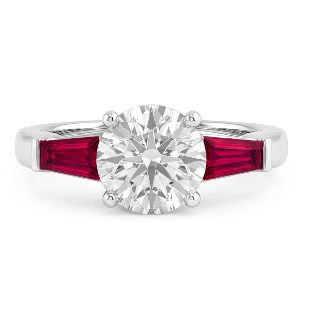 Ruby & Real Natural Earth Mined Diamond Trilogy Ring 3.20 Carats Old Cut 14K Gold