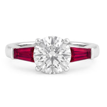 Ruby & Real Natural Earth Mined Diamond Trilogy Ring 3.20 Carats Old Cut 14K Gold