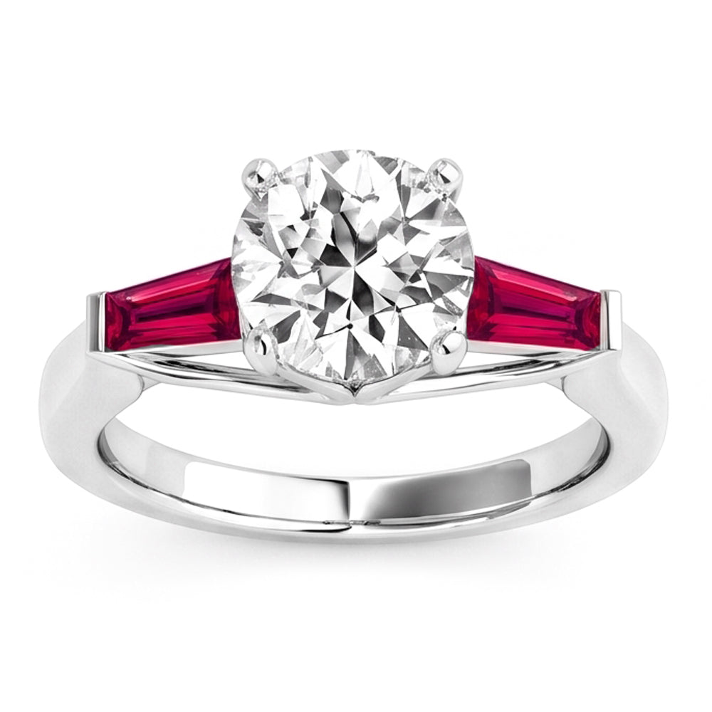 Ruby & Real Natural Earth Mined Diamond Trilogy Ring 3.20 Carats Old Cut 14K Gold