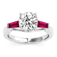 Ruby & Real Natural Earth Mined Diamond Trilogy Ring 3.20 Carats Old Cut 14K Gold