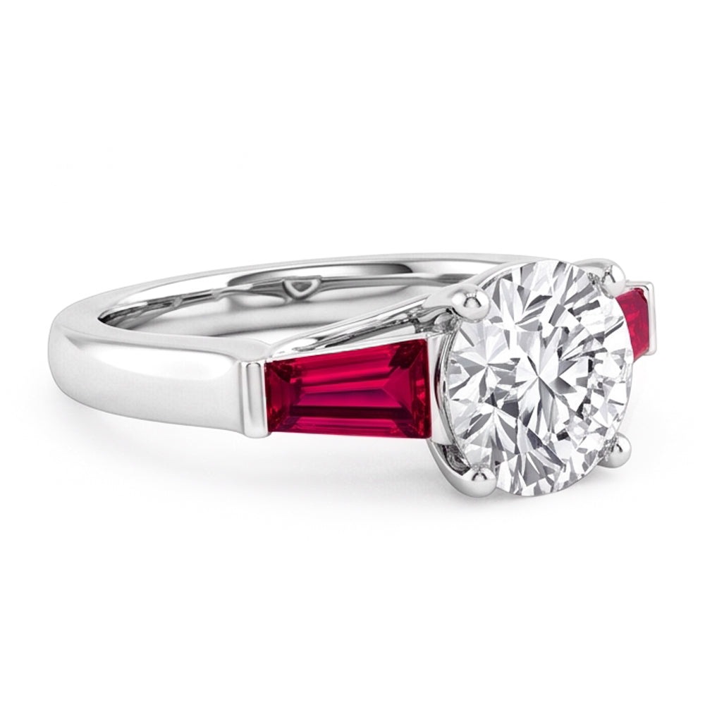 Ruby & Real Natural Earth Mined Diamond Trilogy Ring 3.20 Carats Old Cut 14K Gold