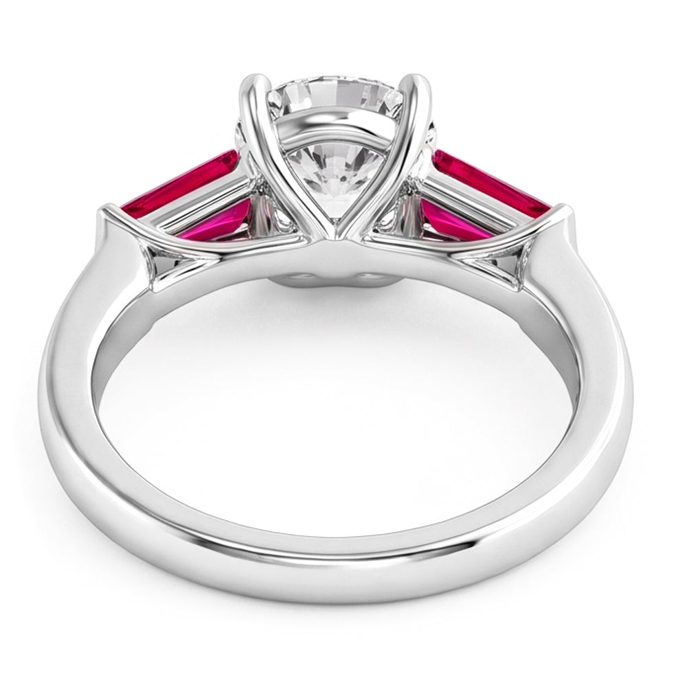 Ruby & Real Natural Earth Mined Diamond Trilogy Ring 3.20 Carats Old Cut 14K Gold
