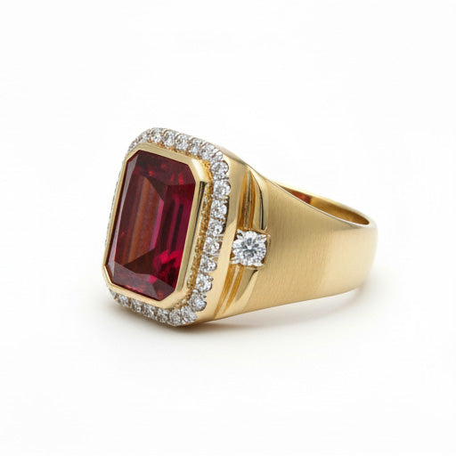 Burmese Ruby Men's Ring 8.5-ct 10K Yellow Gold – front view