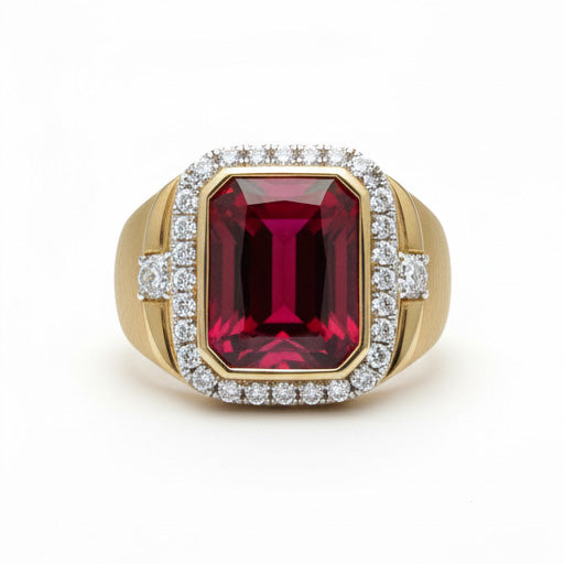 Burmese Ruby Radiant Cut Men's Ring in 10K Yellow Gold – main view