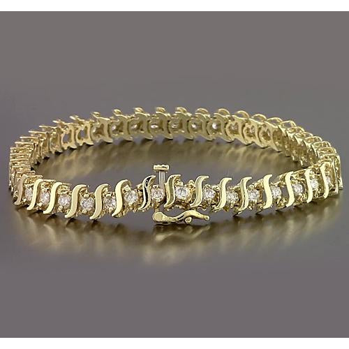 S Style Yellow Gold Real Diamond Bracelet Prong Set 6.60 Carats New