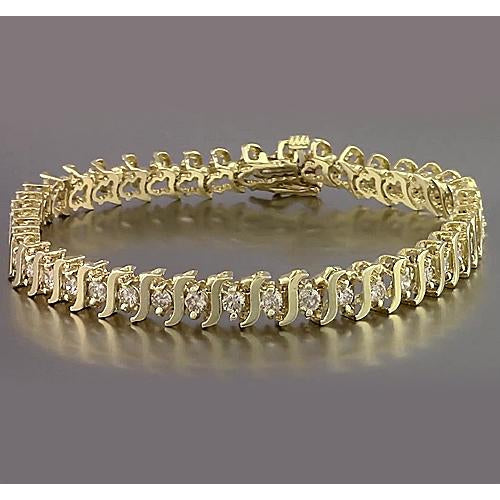 S Style Yellow Gold Real Diamond Bracelet Prong Set 6.60 Carats New