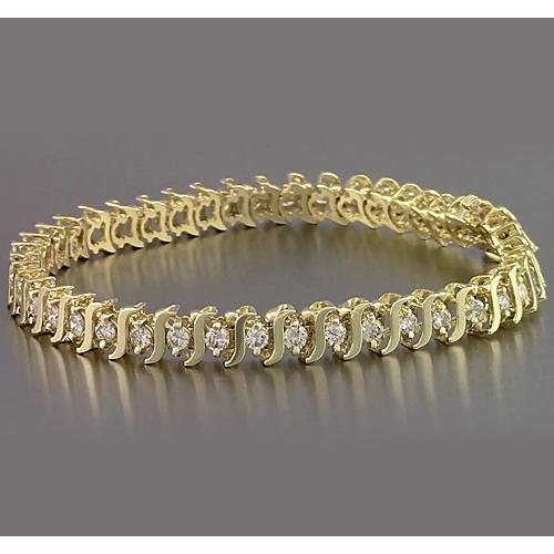 S Style Yellow Gold Real Diamond Bracelet Prong Set 6.60 Carats New