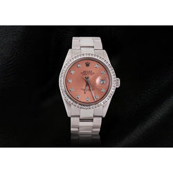 Salmon Diamond Dial Bezel Ss Oyster Men Watch Rolex Datejust QUICK SET