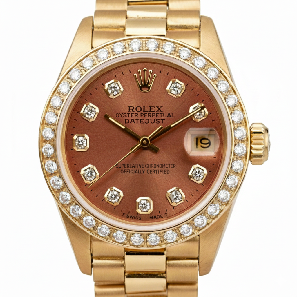 Salmon Natural Earth Mined Diamond Dial Bezel Rolex President Style Watch Dj