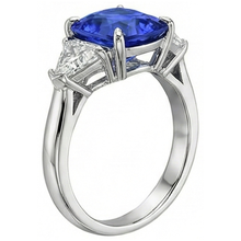 Sapphire 3 Stone Ring With Trillion Natural Earth Mined Diamonds