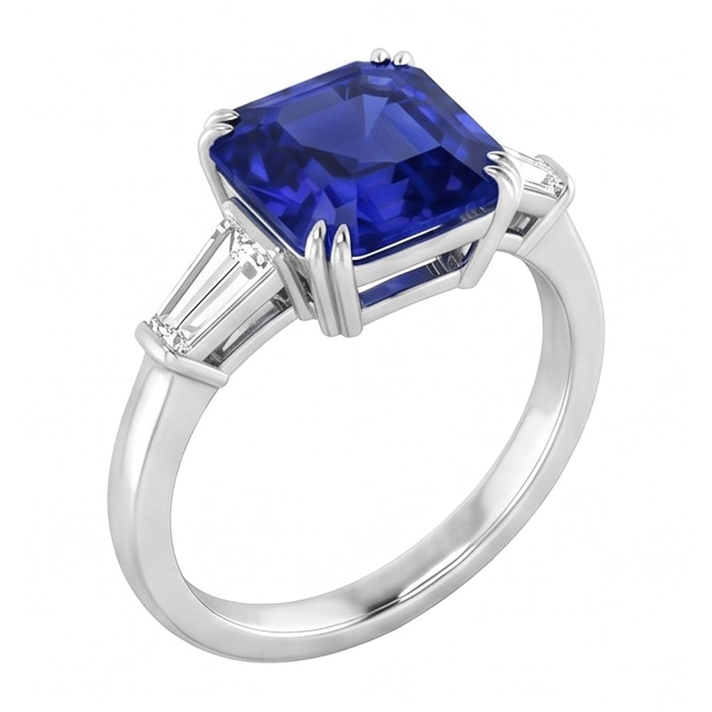 Sapphire And Baguette Natural Earth Mined Diamond Ring
