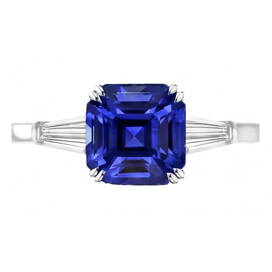 Sapphire And Baguette Natural Earth Mined Diamond Ring