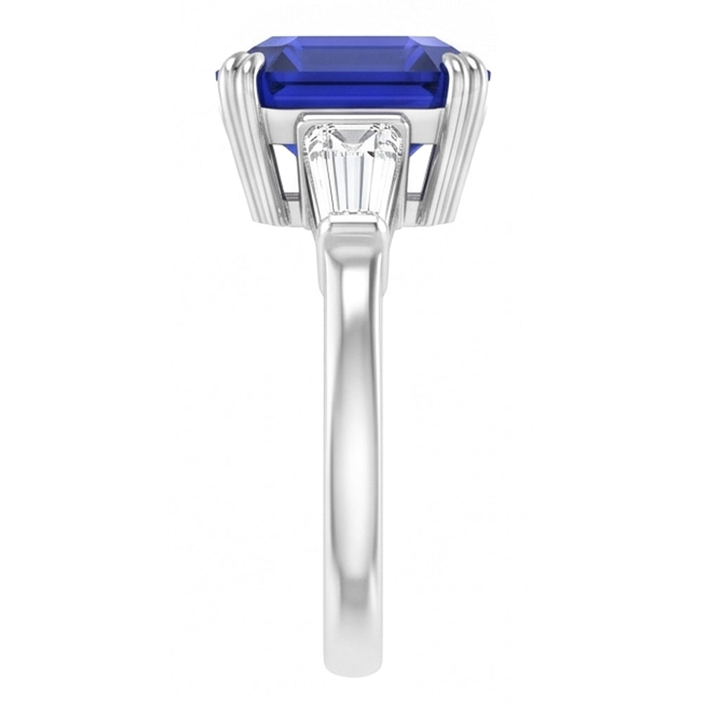 Sapphire And Baguette Natural Earth Mined Diamond Ring