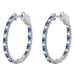 Sapphire And Diamond Hoop Earrings For Women
