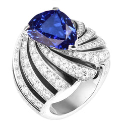 Sapphire And Natural Earth Mined Diamond Ladies Cocktail Ring