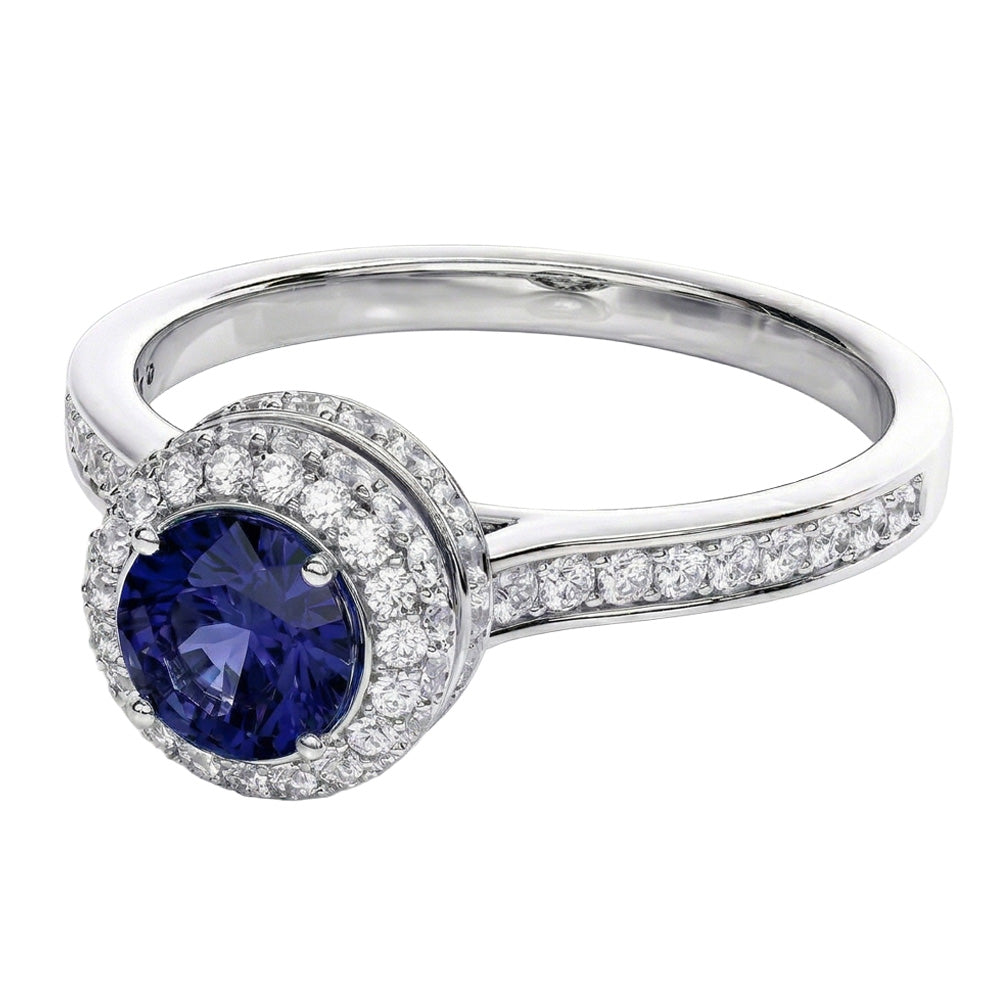 Sapphire And Natural Earth Mined DIAMOND ( NOT LAB GROWN ) Wedding Ring Jewellery Gold White 3 Ct Round Cut